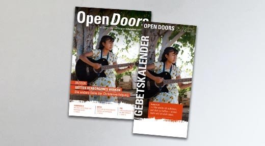 Produktabbildung des Open Doors Monatsmagazins und des Gebetskalenders für den aktuellen Monat.