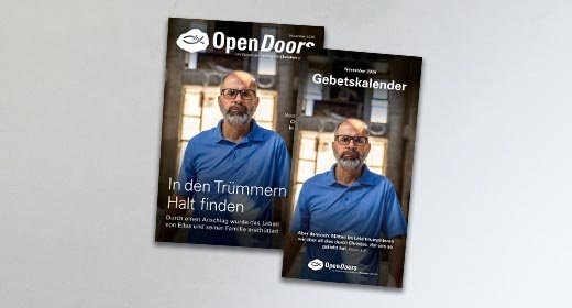 Produktabbildung des Open Doors Monatsmagazins und des Gebetskalenders für den aktuellen Monat.