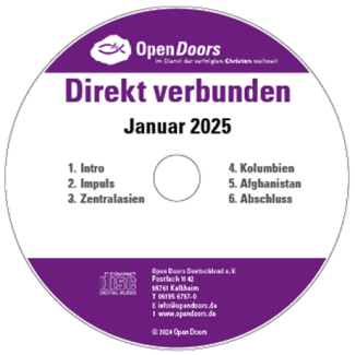 Eine lila und weiße CD mit schwarzer und lila Schrift