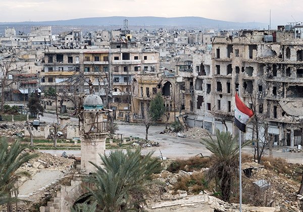 Ein zerstörter Stadtteil von Aleppo